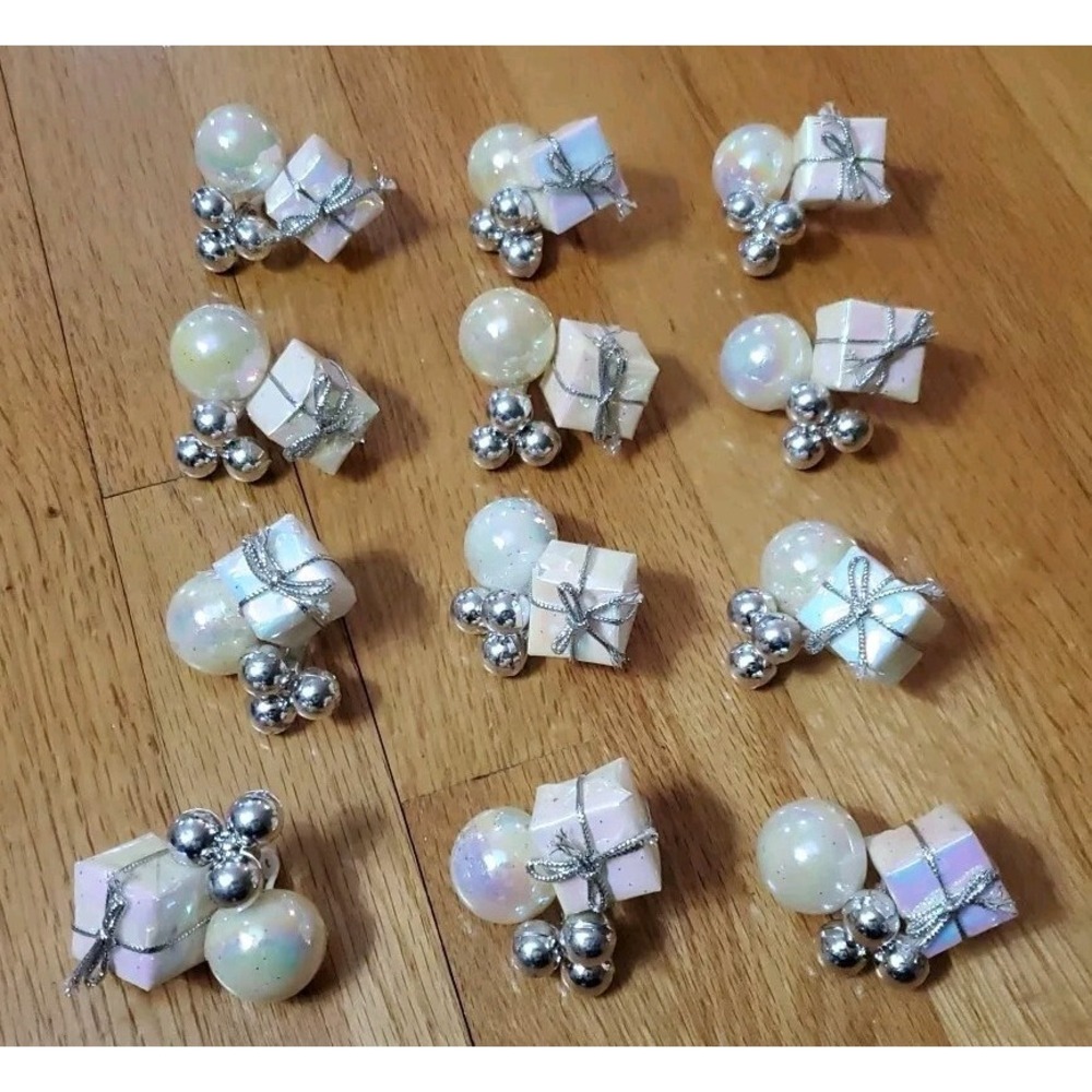 Lot 12 Iridescent Present Floral Pick Parts Wreath Ornament Christmas Wedding